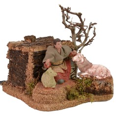 Shepherd, who caresses the sheep double movement 10 cm Oliver 2