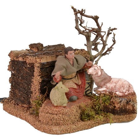 Pastore che accarezza la pecora doppio movimento cm 10 Oliver