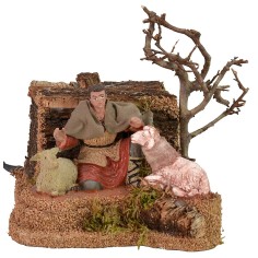 Shepherd, who caresses the sheep double movement 10 cm Oliver