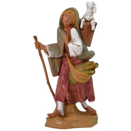 Pastorella con cordero en la canasta 19 cm Fontanini Mundo Pesebres
