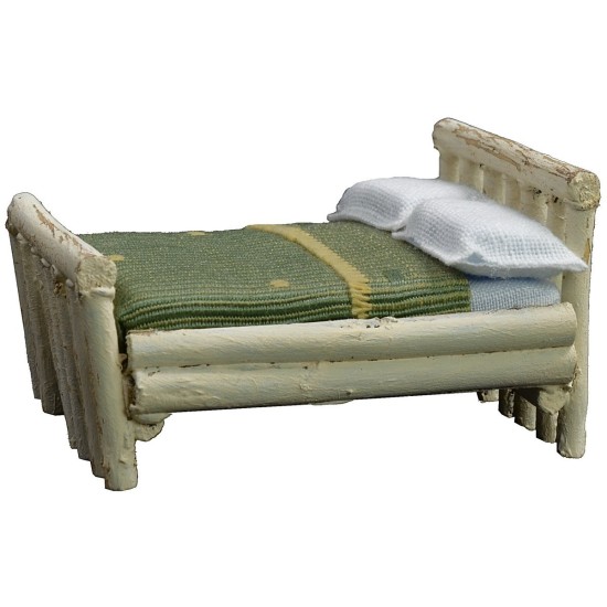 Cama blanca de matrimonio de cm 6,5x7,5x4 h de madera, altura