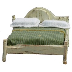 Letto matrimoniale in legno bianco cm 6x7x4,5 h legno, statue 2