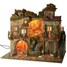 Illuminated crib in 18th century style with waterfall complete with statues 2