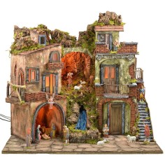 Presepe illuminato stile '700 con cascata completo di statue