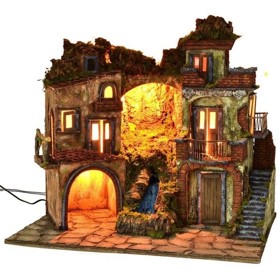 Pesebre iluminado estilo '700 con cascada de 70x50x64 cm h