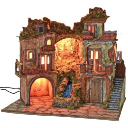 Belén iluminado estilo '700 con cascada cm 70x50x64 h