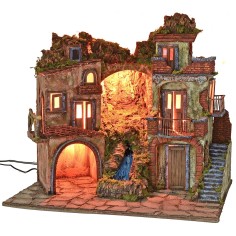 Pesebre iluminado estilo '700 con cascada de 70x50x64 cm h