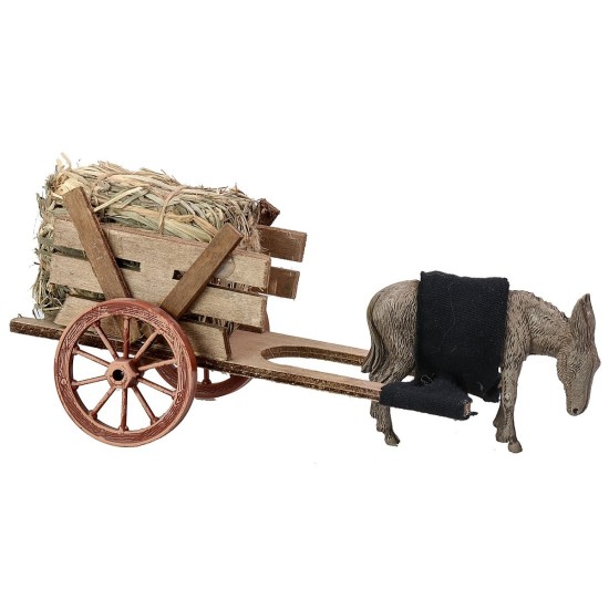 Carro con fieno e asino cm 20x7,5x8 h carro, altezza, statue
