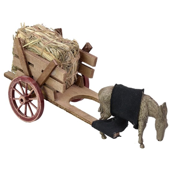 Carro con fieno e asino cm 20x7,5x8 h carro, altezza, statue