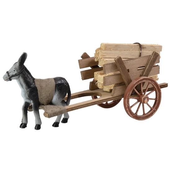 Carro con legna e asino cm 20x7,5x8 h