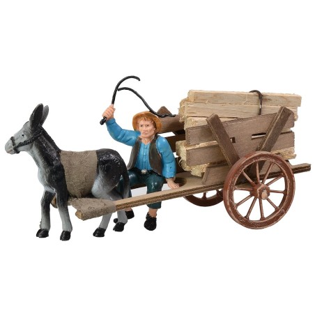 Carro con legna e asino cm 20x7,5x8 h
