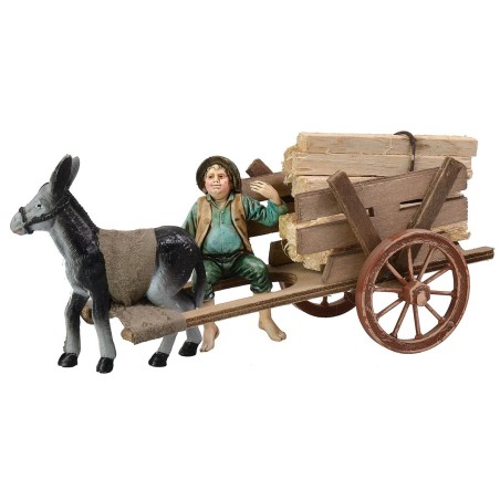 Carro con legna e asino cm 18,5x7,5x8 h carro, altezza, asino