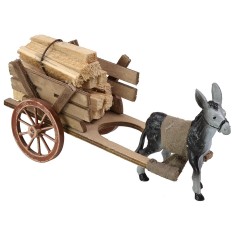 Carro con leña y burro de 18,5x7,5x8 cm h carro, altura, burro.