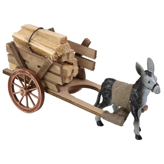 Carro con legna e asino cm 20x7,5x8 h