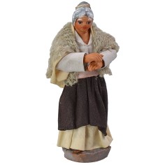 Vieja con chal, 10 cm de altura, tela, terracota, base