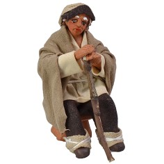 Seated shepherd with staff series 10 cm fabric, staff, hand