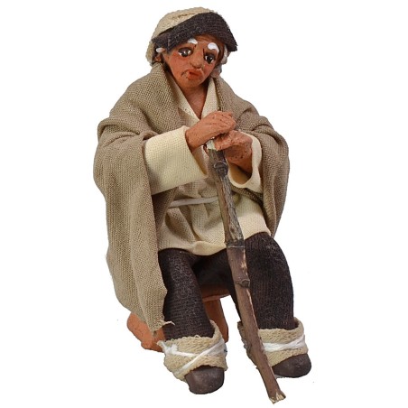 Pastore seduto con bastone serie 10 cm tessuto, bastone, mano