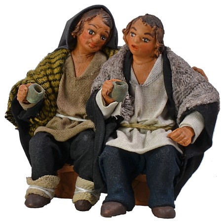 Coppia di ubriachi seduti serie 10 cm ubriachi, tessuto, serie