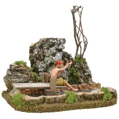 Estanque de pesebre con pescador Landi efecto de profundidad Mundo 2