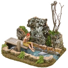 Estanque de pesebre con pescador Landi efecto de profundidad Mundo