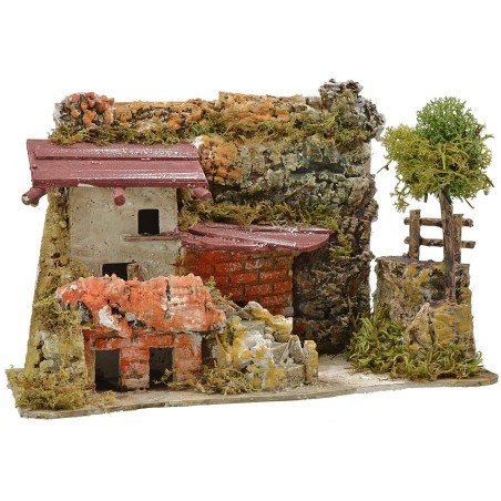 Casa stuccata con rimessa legna cm 27x12x18 h. Mondo Presepi