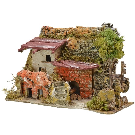 Casa stuccata con rimessa legna cm 27x12x18 h. Mondo Presepi