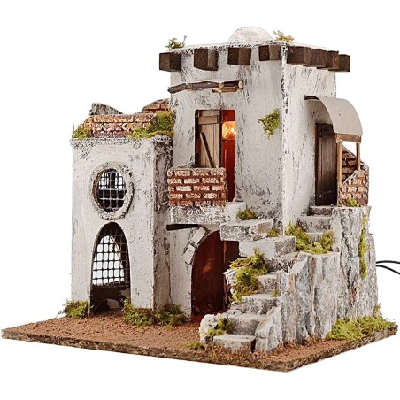 Casa Araba illuminata con scalinata cm 35x25x35 h. Mondo Presepi