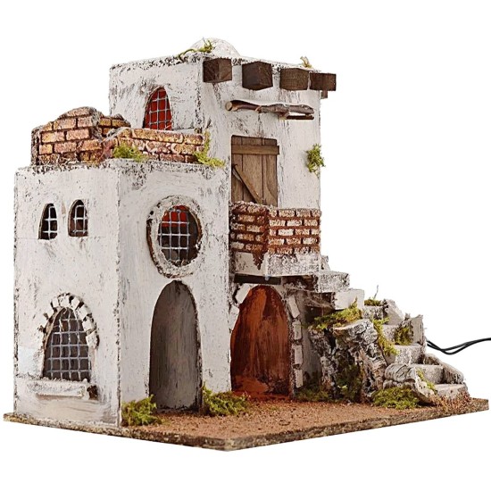 Casa Araba illuminata con scalinata cm 35x25x35 h. Mondo Presepi