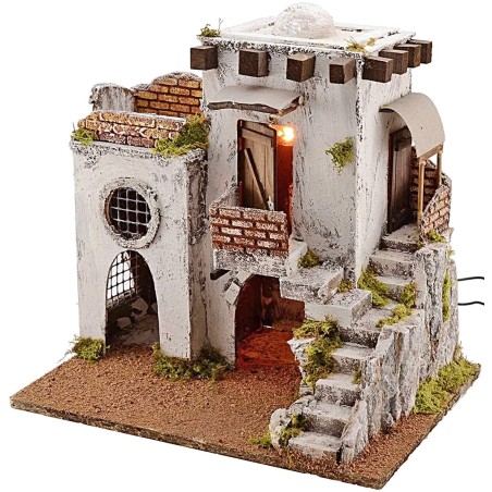 Casa Árabe iluminada con escalera de 35x25x35 cm h. Mundo Pesebres