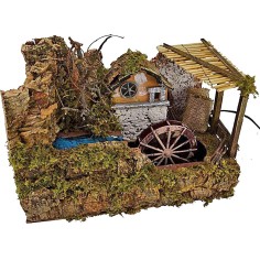 Molino de agua con arroyo para belén de 32x18x24 cm de altura.