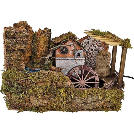 Molino de agua con arroyo para belén de 32x18x24 cm de altura.