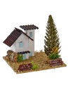Casas para belén con árbol de 13,5x13,5x9 cm de altura.