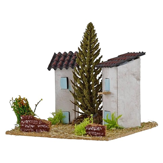 Houses for nativity scene with tree 13x13x9h cm