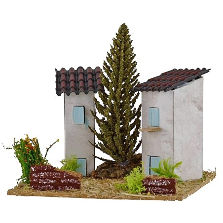 Casas para belén con árbol de 13x13x9 cm Mondo Presepi