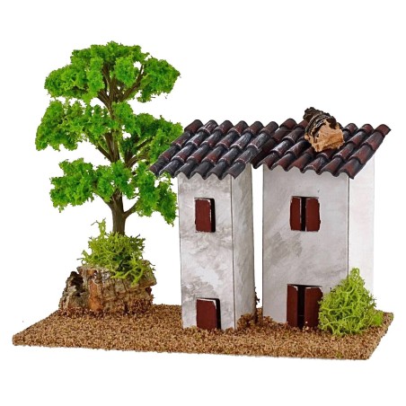 Casitas para belén con árbol cm 15x8x9 h Mundo