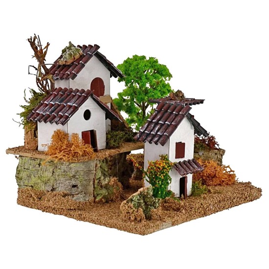 Casette per presepe su due livelli con albero cm 15x19x14h