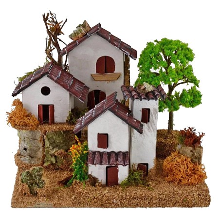 Casette per presepe su due livelli con albero cm 15x19x14h
