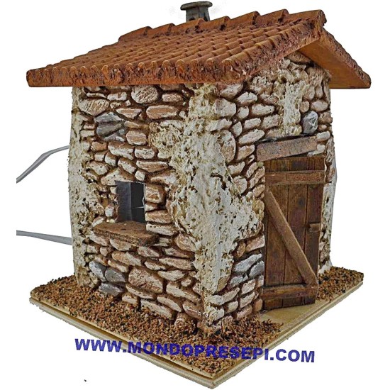 Casa in pietra con fumo cm 15x12x19 h. Mondo Presepi