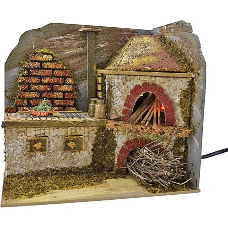 Cucina con forno con effetto fuoco presepe funzionante cm