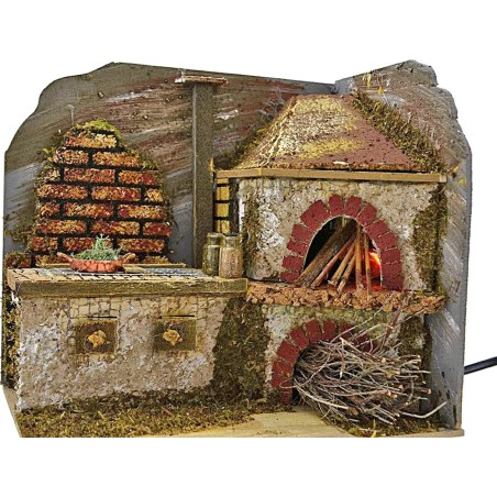 Cucina con forno con effetto fuoco presepe funzionante cm