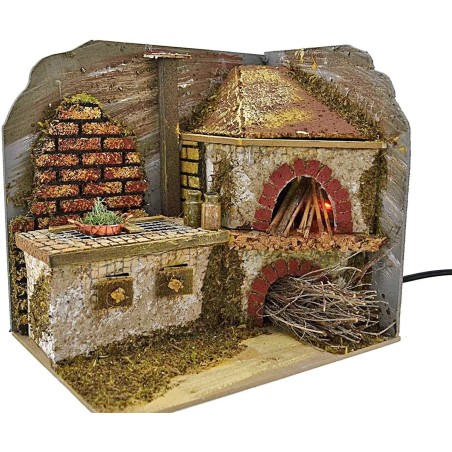 Cocina con horno con efecto fuego pesebre funcionando cm