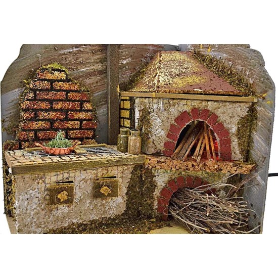 Cucina con forno con effetto fuoco presepe funzionante cm