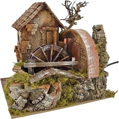 Casa con molino de agua en funcionamiento de 24x20x22 cm h.