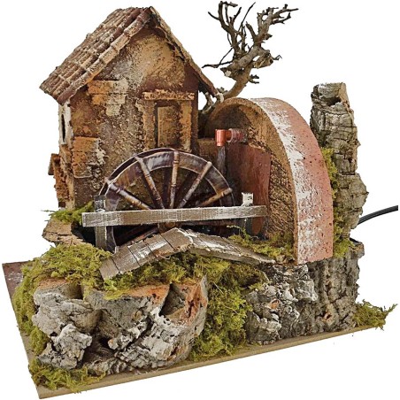 Casa con molino de agua en funcionamiento de 24x20x22 cm h.