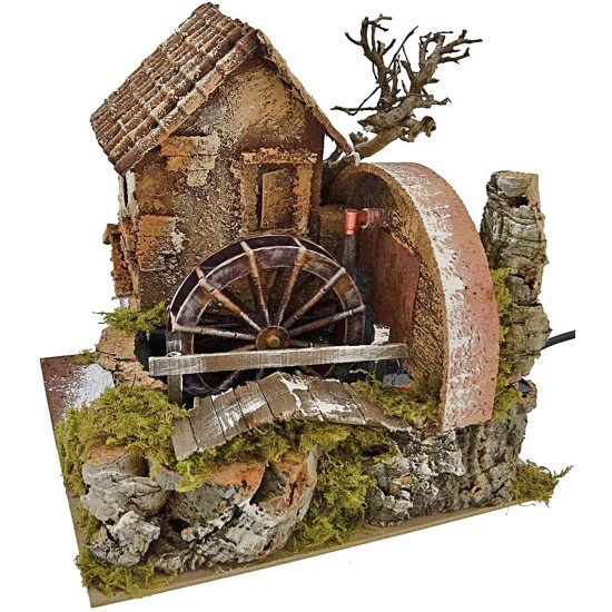 Casa con molino de agua en funcionamiento de 24x20x22 cm h.