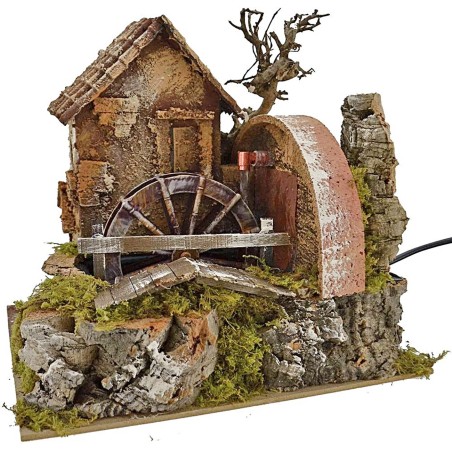 Casa con molino de agua en funcionamiento de 24x20x22 cm h.