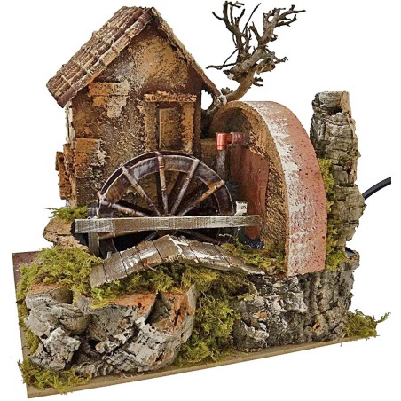 Casa con molino de agua en funcionamiento de 24x20x22 cm h.