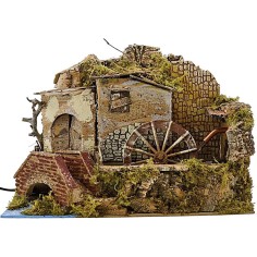 Molino de agua para belén en funcionamiento de 33x18x13 cm de altura. Mundo