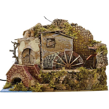 Molino de agua para belén en funcionamiento de 33x18x13 cm de altura. Mundo