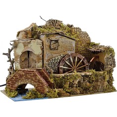 Molino de agua para belén en funcionamiento de 33x18x13 cm de altura. Mundo 2
